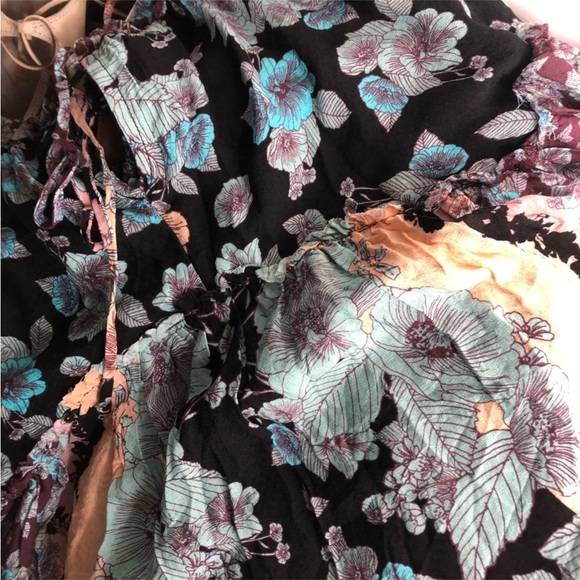 Free People] Purple Blue flower prints Cut edge Slip Dress - Picture 10 of 10